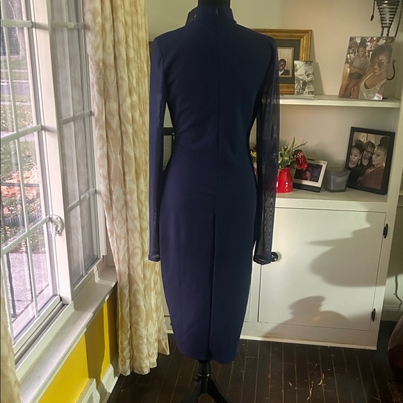 Fashion Nova Navy Blue Long Sleeve Dress with sheer sleeves - Picture 4 of 9